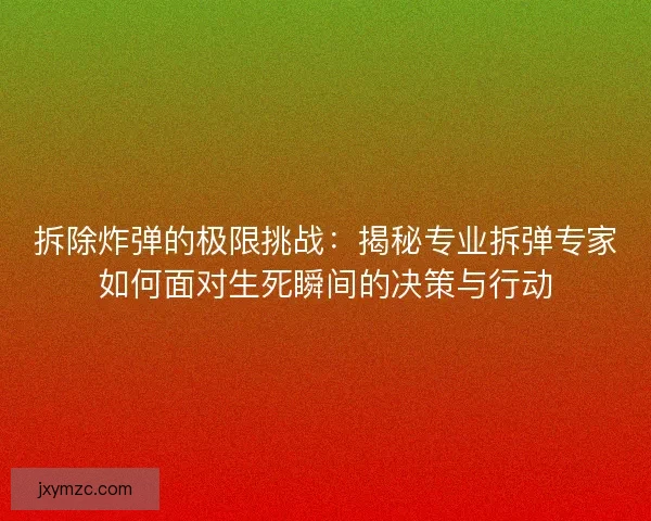 拆除炸弹的极限挑战：揭秘专业拆弹专家如何面对生死瞬间的决策与行动